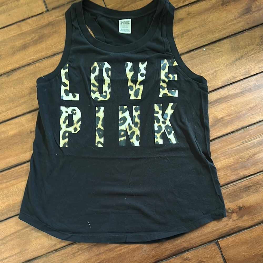 Victoria's Secret Black Tank with Leopard 'LOVE PINK'